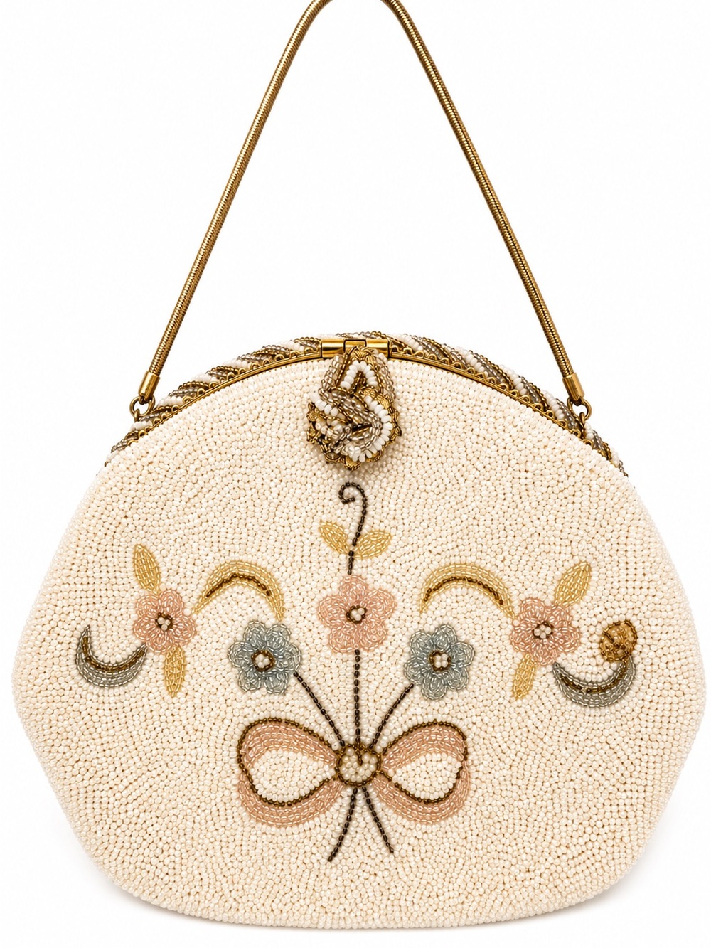 Vintage Herve Paris Micro Beaded Floral Evening Bag France 12 Rue De La Paix